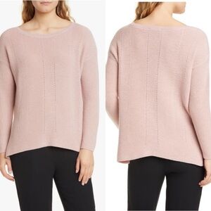 Eileen fisher blush pink merino wool bateau neck pull over sweater